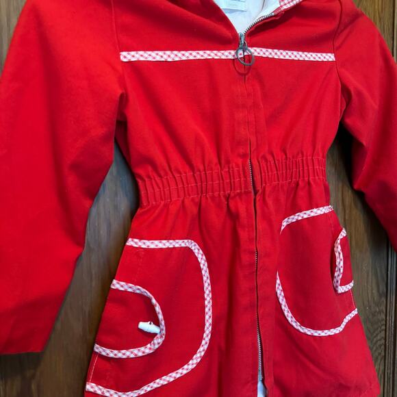 Vintage Sears Hooded‎ Red Gingham Dress Jacket Coat 6 44.5” to 47” Girls Kids - Picture 2 of 12